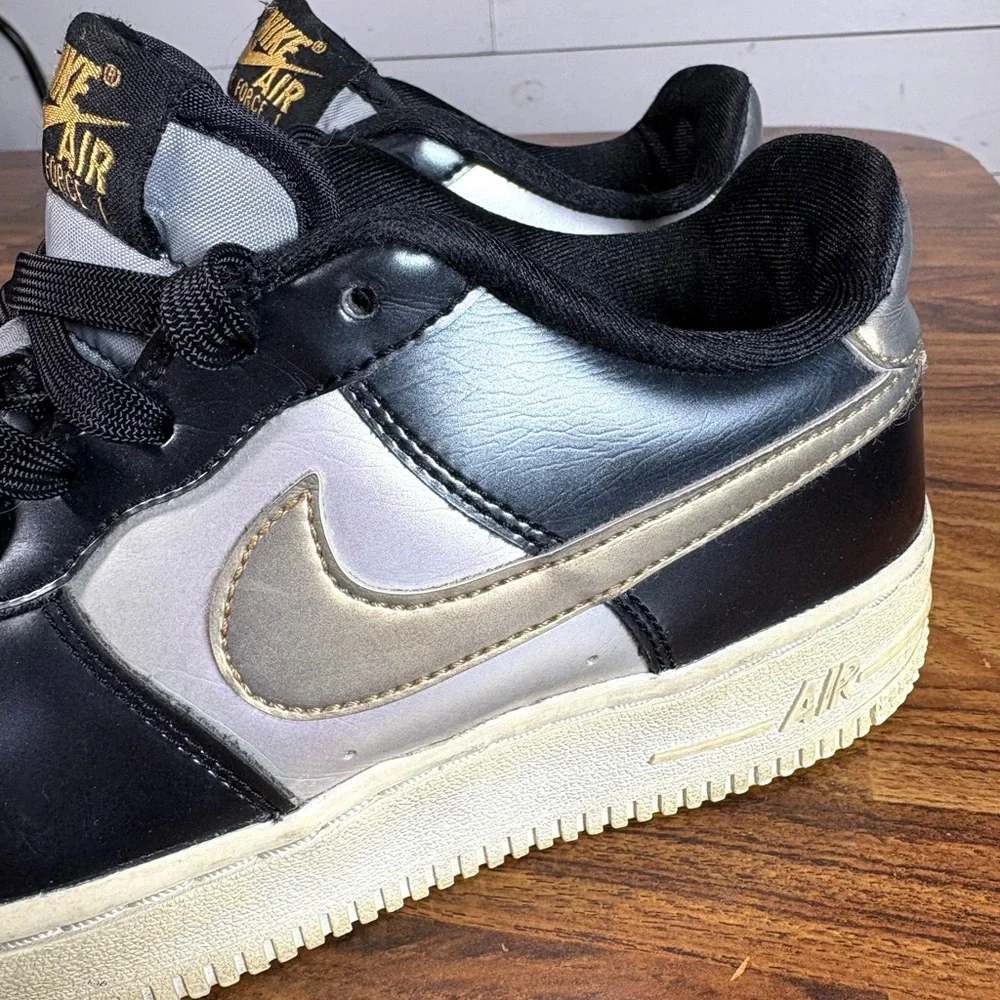Nike Air Force 1 Low GS Black Metallic Silver Gold 315347-003 Youth 4Y